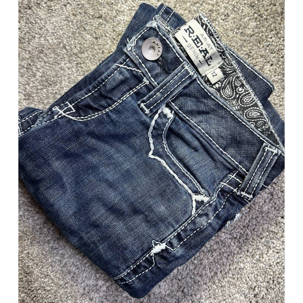 Ariat R.E.A.L Denim Dresden Girls Bootcut Jeans 12 (24x31) Blue Low Rise